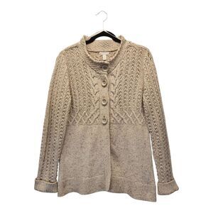 Chunky Loose Knit Longline Ivory Cable Knit Button Up Cardigan LARGE